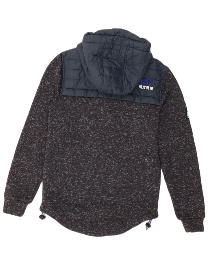 Męski sweter z kapturem i zamkiem Superdry, mały, szary, nakrapiany poliester