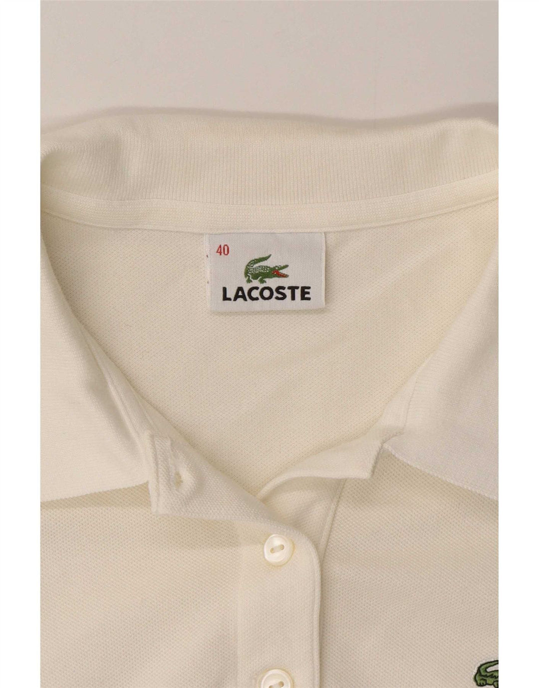 Damska koszulka polo Lacoste z długim rękawem, rozmiar 40, średnia, biała bawełna