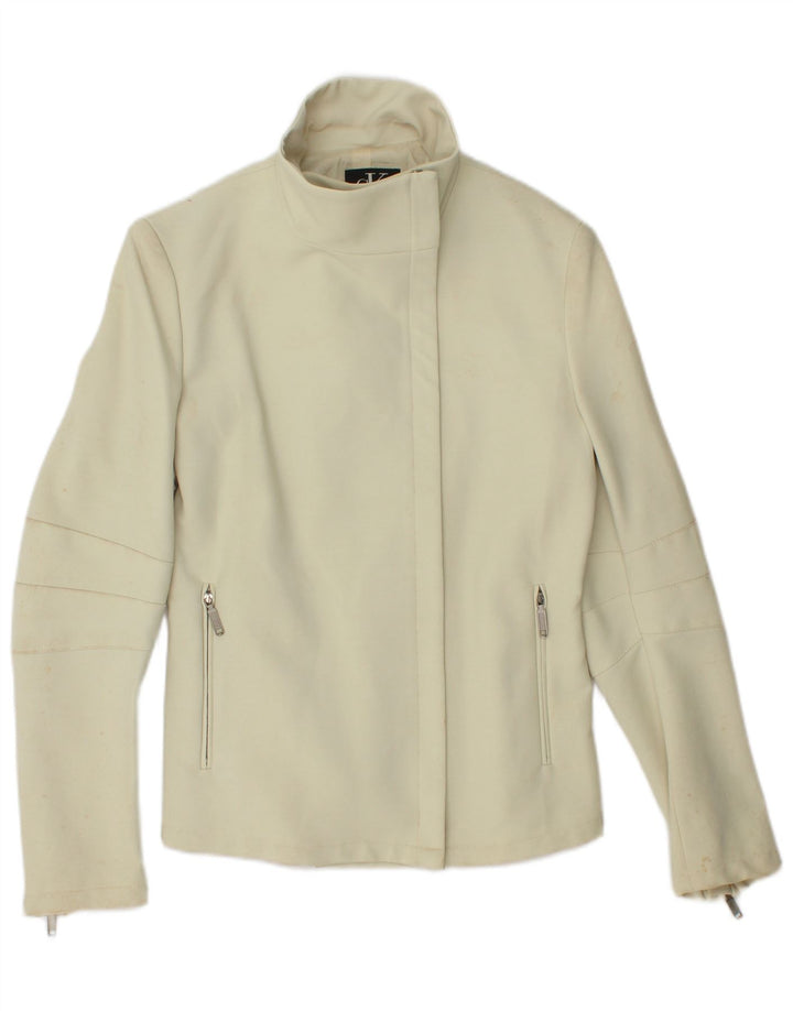 CALVIN KLEIN Womens Bomber Jacket US 6 Medium Off White Polyamide