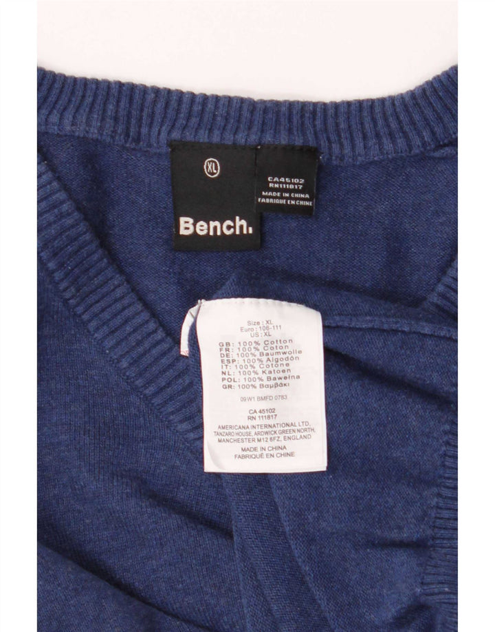 Sweter męski Bench z dekoltem w kształcie litery V, XL, niebieski, bawełniany