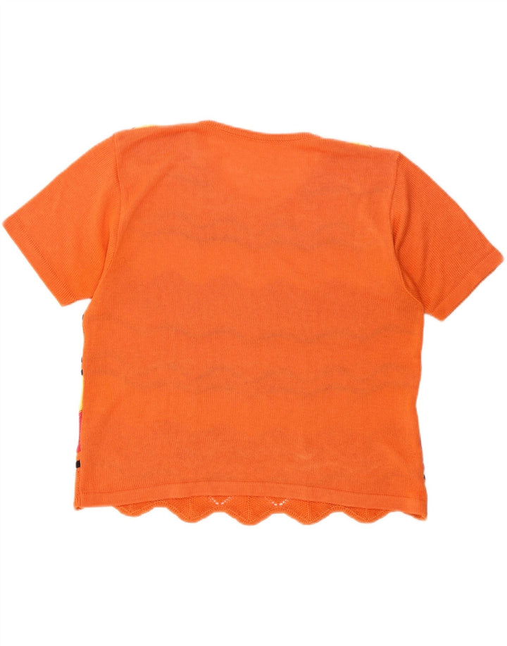 T-shirt damski w stylu vintage z dzianiny Top UK 14 Średni wielobarwny geometryczny
