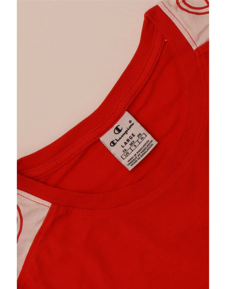 Męski T-shirt Champion z grafiką, duży, czerwony, z blokami kolorów
