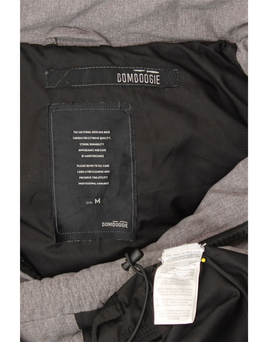 BOMBOOGIE Mens Hooded Padded Jacket UK 38 Medium Grey Nylon Vintage Bomboogie and Second-Hand Bomboogie from Messina Hembry 