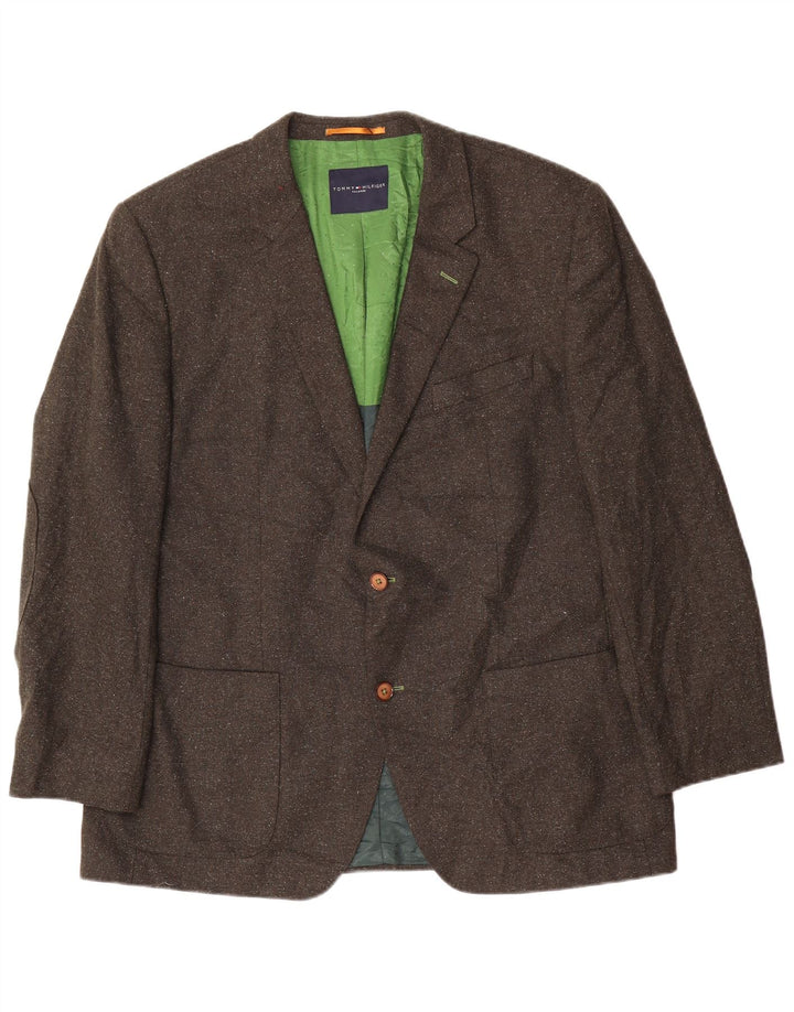 Tommy Hilfiger Męska dopasowana marynarka zapinana na 2 guziki EU 56 3XL Khaki nakrapiana