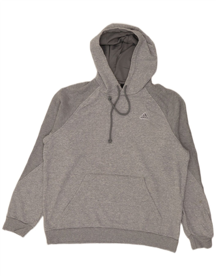 Męska bluza z kapturem Adidas, średnia, szara, bawełniana nakrapiana