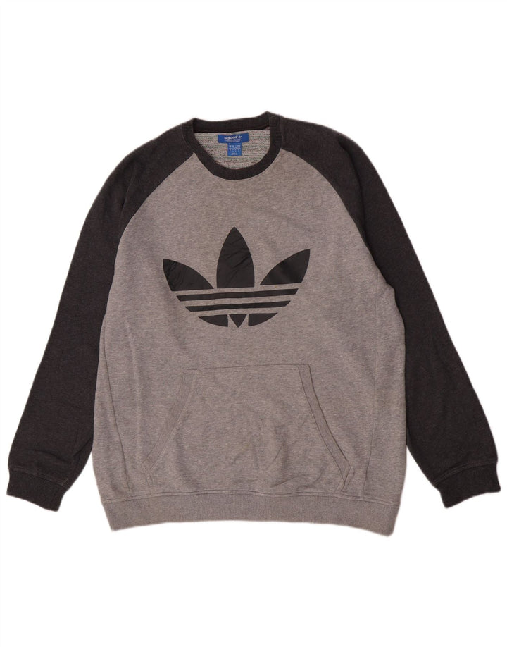 Męska bluza Adidas z grafiką, duża, szara, bawełniana z blokami kolorów