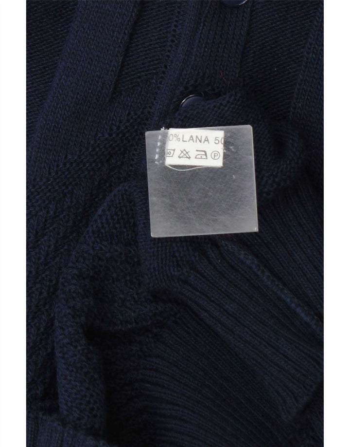 Vintage męski sweter polo z dekoltem w serek, duży granatowy wełniany