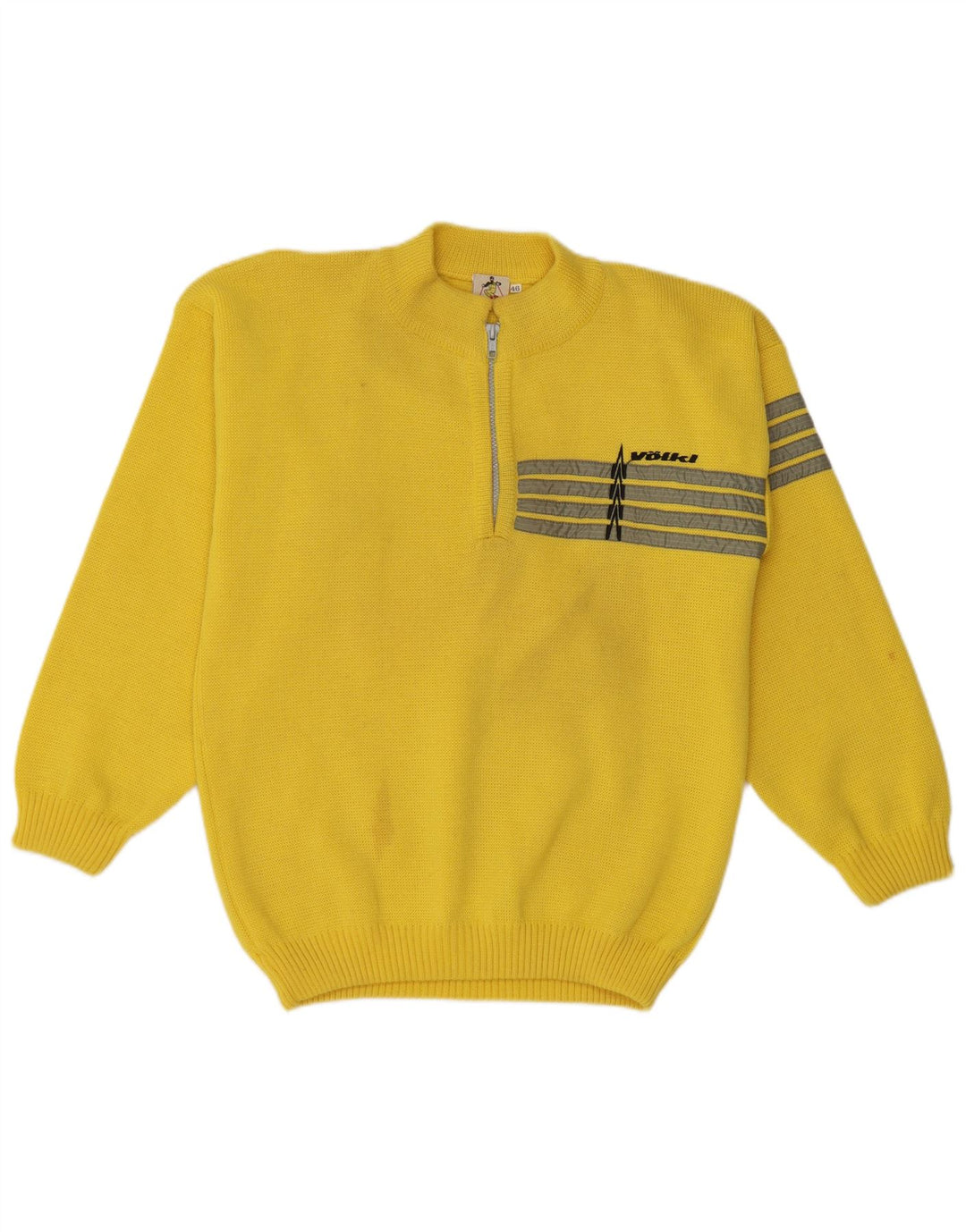 Vintage męski sweter z zamkiem błyskawicznym IT 46, wełniany w małe żółte paski