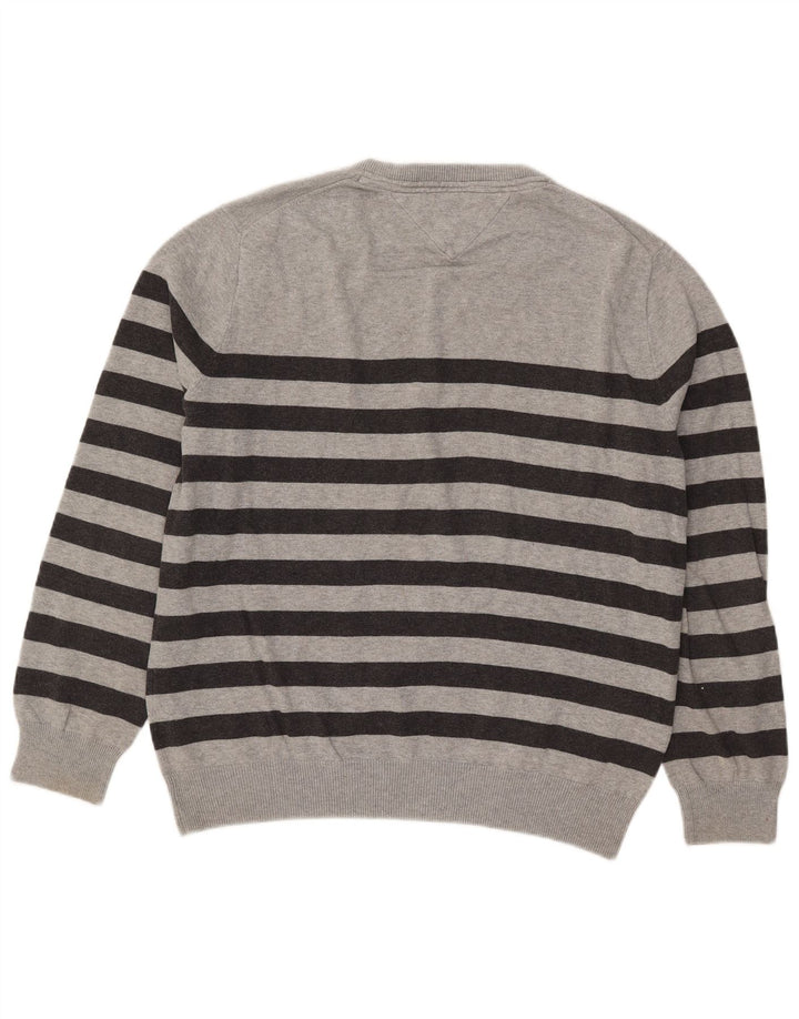 Męski sweter Tommy Hilfiger z dekoltem w kształcie litery V, bawełniany w średnie szare paski
