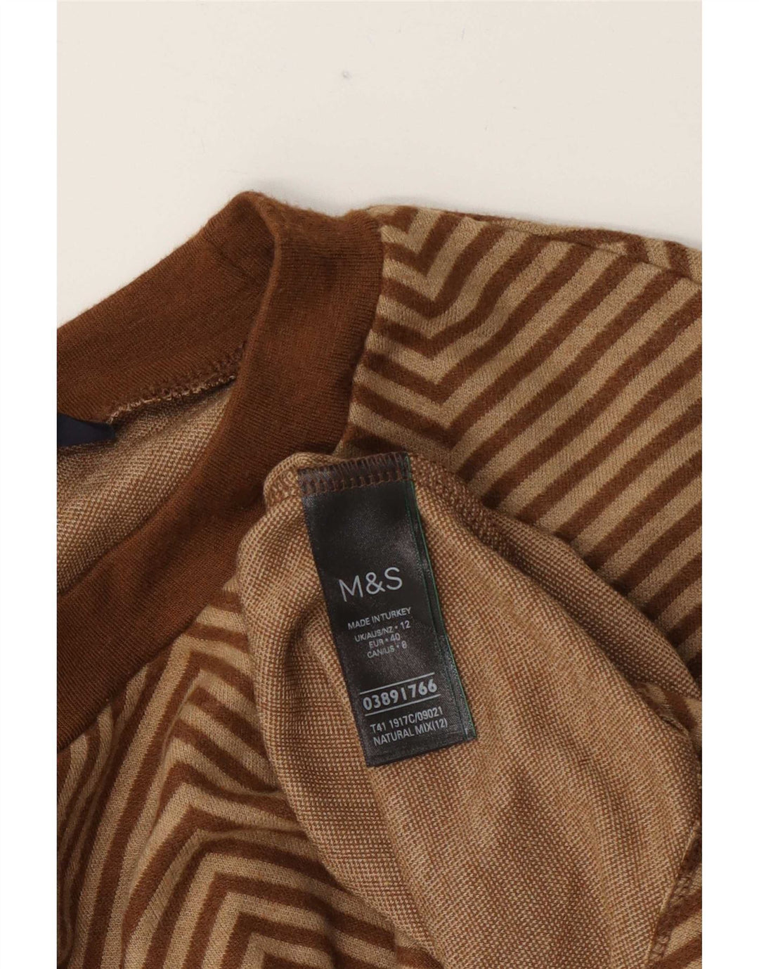 Marks & Spencer Damski sweter z okrągłym dekoltem UK 12 Średni brązowy Chevron