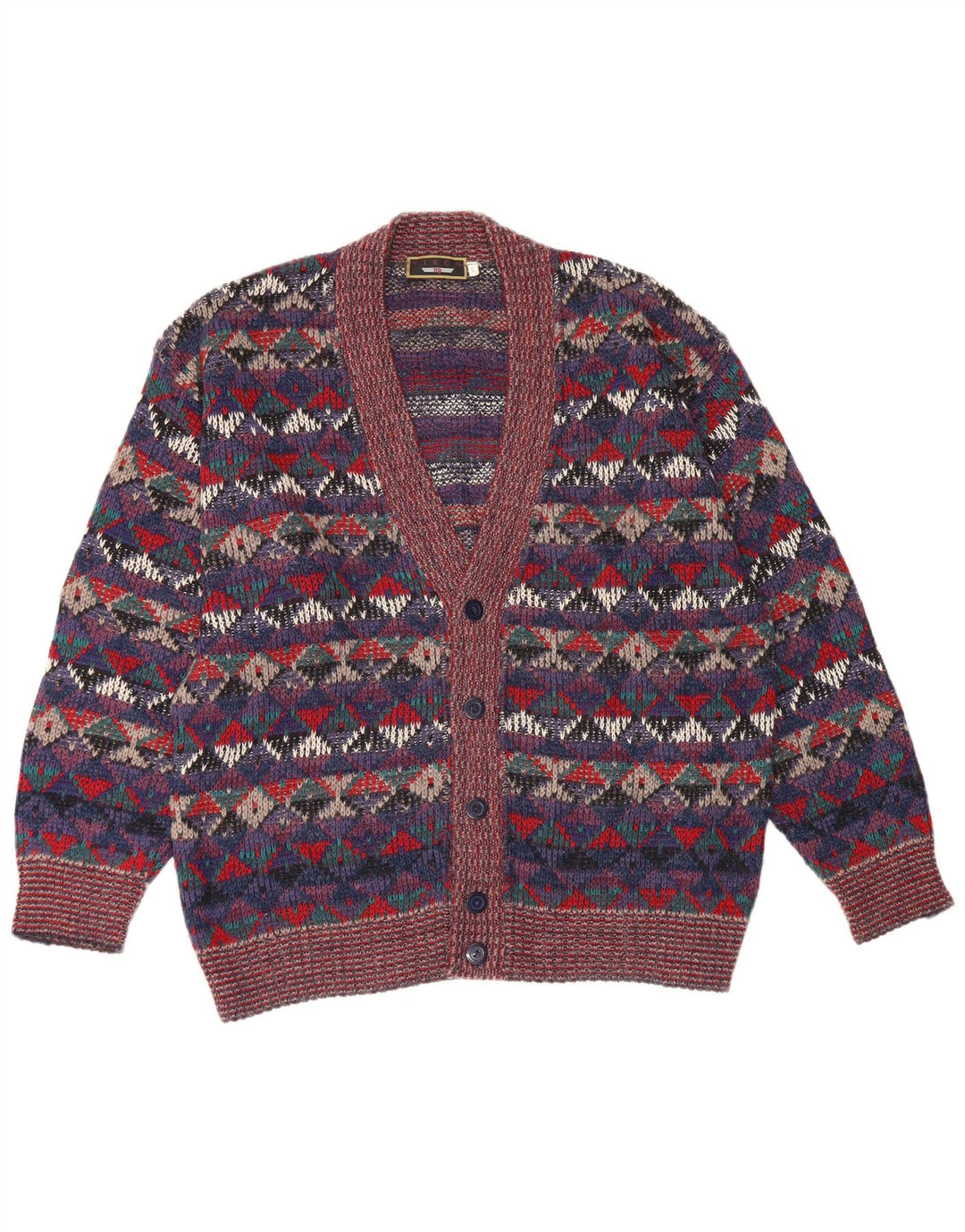 Sweter męski w stylu vintage, duży, wielobarwny, geometryczny, wełniany
