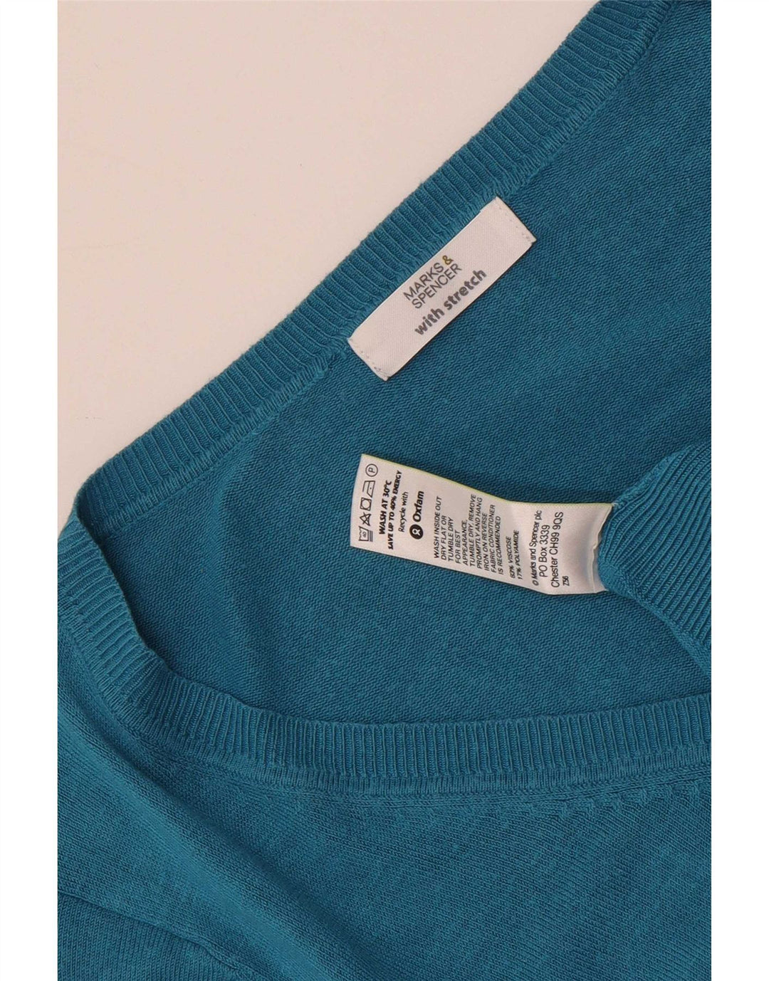 Sweter damski Marks & Spencer z dekoltem w kształcie litery V, UK 14, średni turkusowy wiskoza