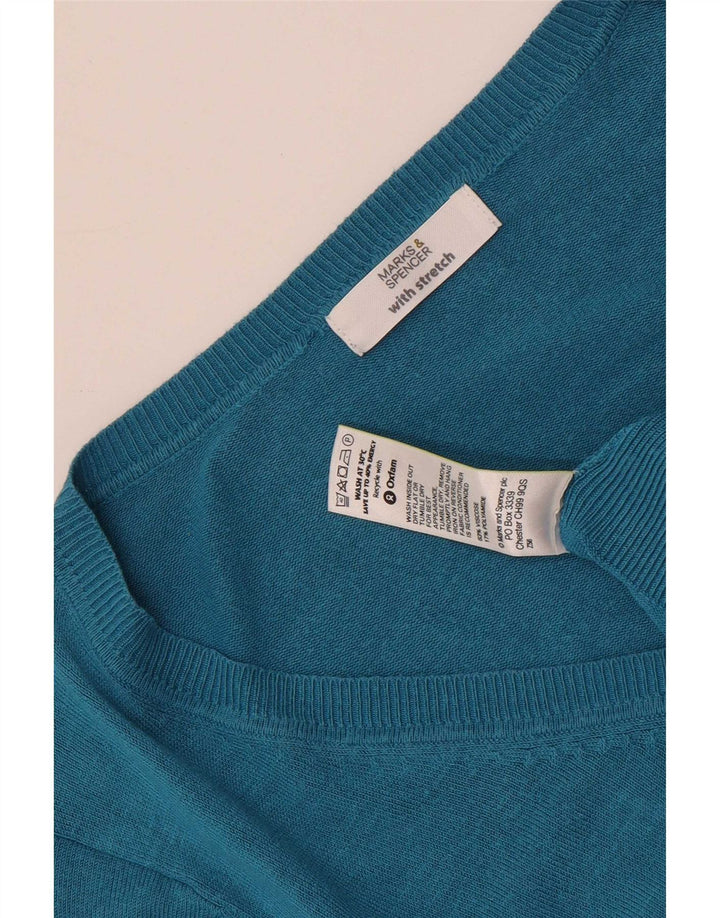 Sweter damski Marks & Spencer z dekoltem w kształcie litery V, UK 14, średni turkusowy wiskoza