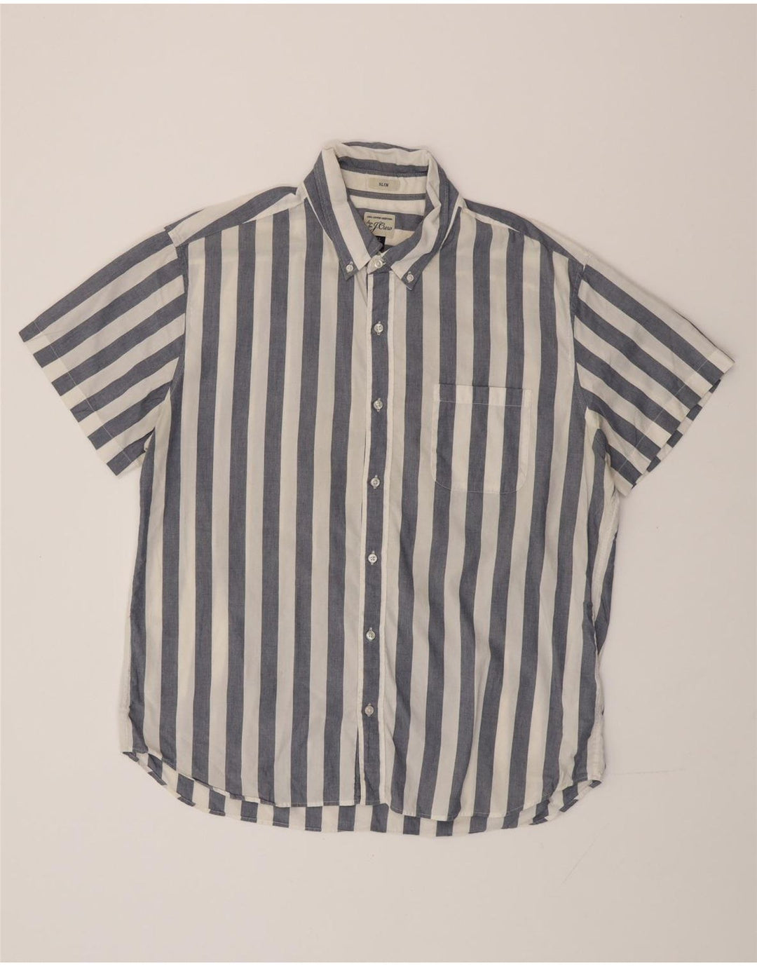 J. CREW Męska dopasowana koszula z krótkim rękawem XL, bawełniana w niebieskie paski