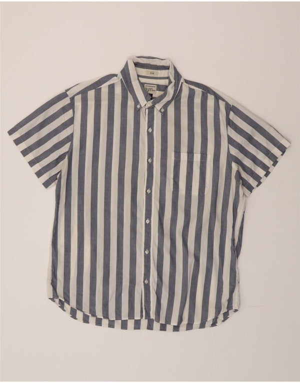 J. CREW Męska dopasowana koszula z krótkim rękawem XL, bawełniana w niebieskie paski