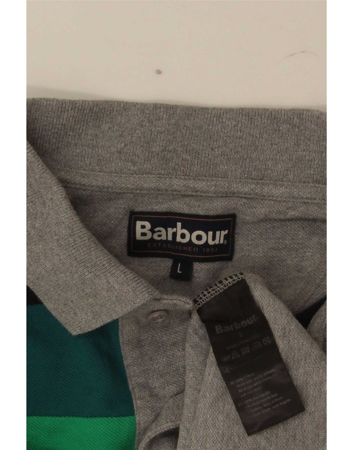 Męska koszulka polo Barbour, duża, szara, bawełniana w bloki kolorów