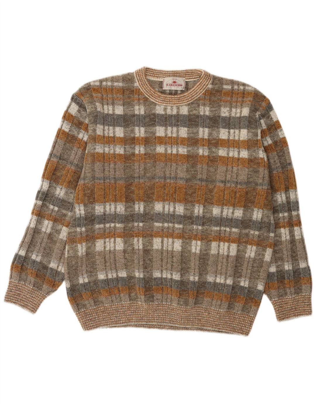 Il Granchio Męski sweter z okrągłym dekoltem, duży, brązowy, wełniany