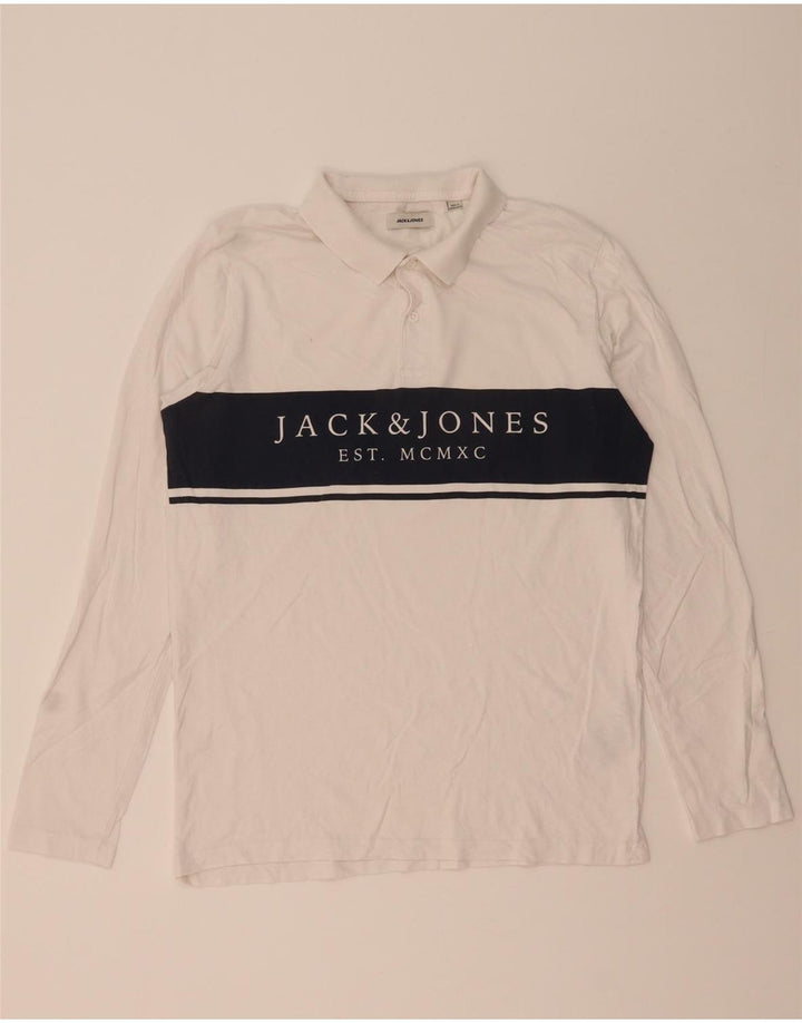 Męska koszulka polo JACK & JONES z długim rękawem i grafiką, w kolorze średniej bieli