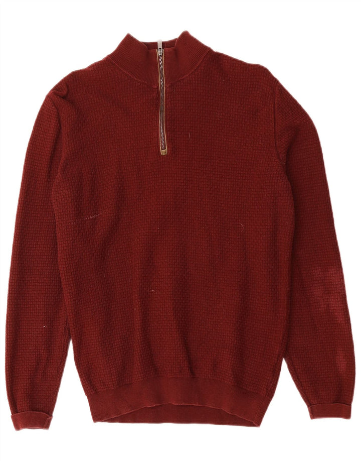 MASSIMO DUTTI Męski sweter zapinany na zamek, mały, bordowy, bawełniany