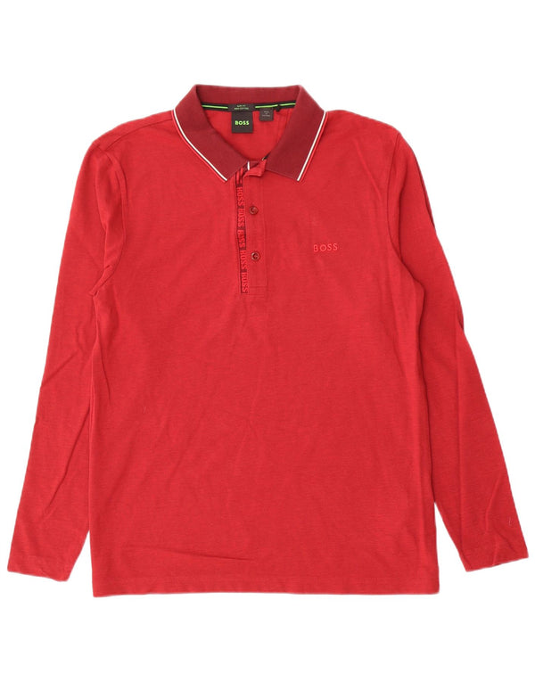 Męska koszulka polo Slim Fit z długim rękawem Hugo Boss, duża czerwona bawełna