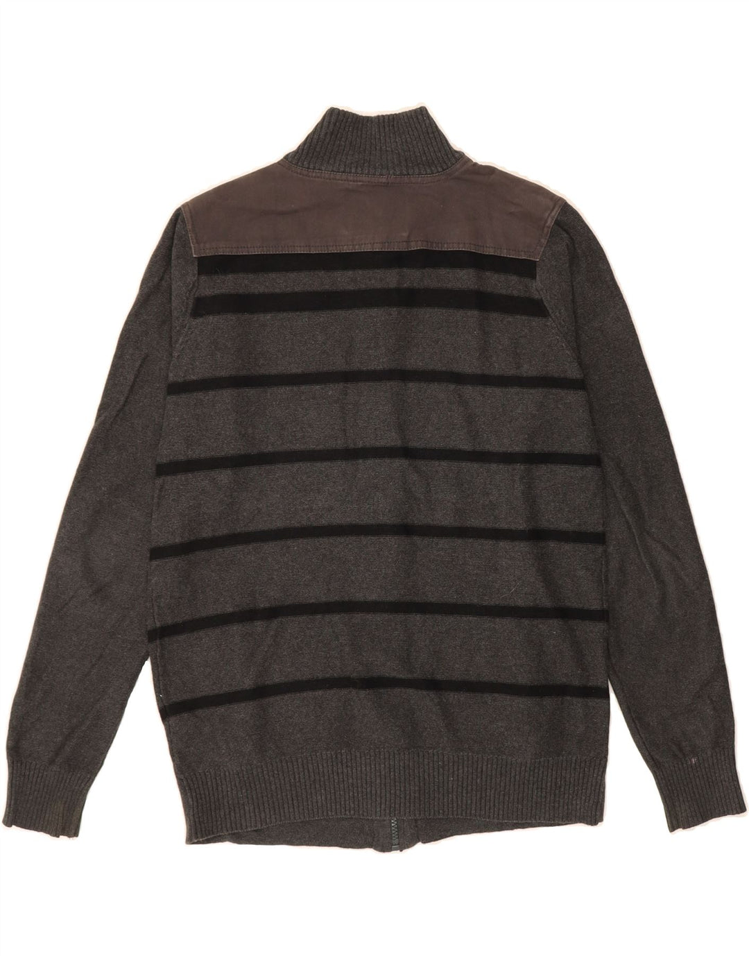 JACK & JONES Mens Cardigan Sweater Medium Grey Striped Cotton Vintage Jack & Jones and Second-Hand Jack & Jones from Messina Hembry 