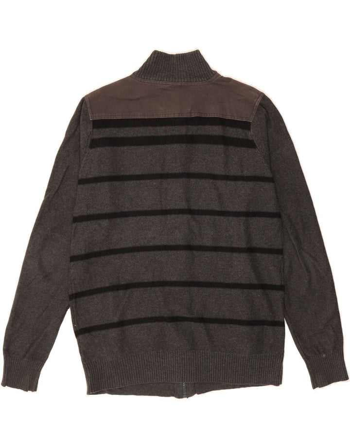 JACK & JONES Mens Cardigan Sweater Medium Grey Striped Cotton Vintage Jack & Jones and Second-Hand Jack & Jones from Messina Hembry 
