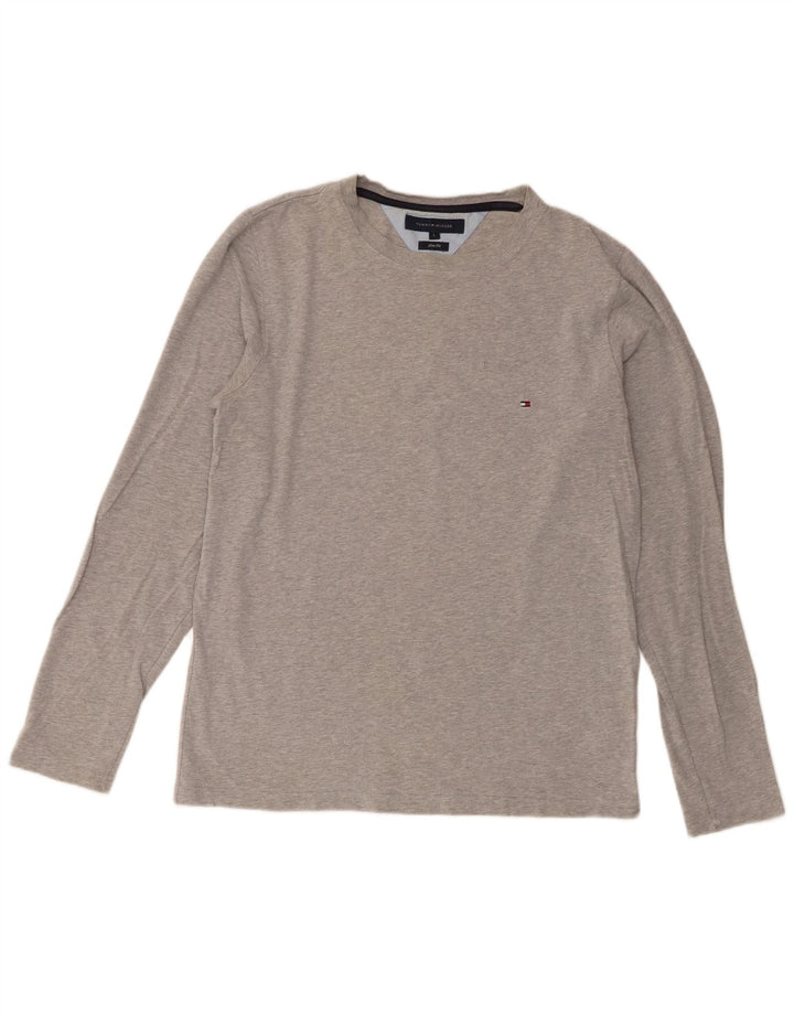 Męski top slim fit Tommy Hilfiger z długim rękawem, duży, szary, nakrapiany, bawełniany