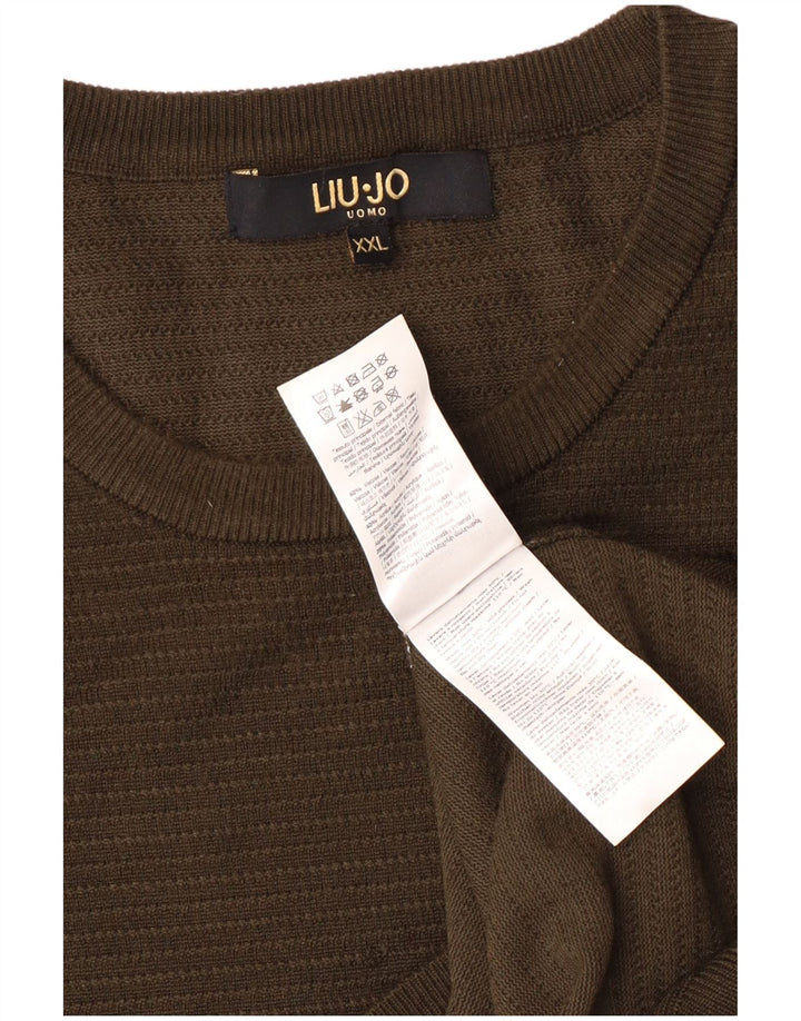 Męski sweter z okrągłym dekoltem Liu Jo, 2XL, wiskoza khaki