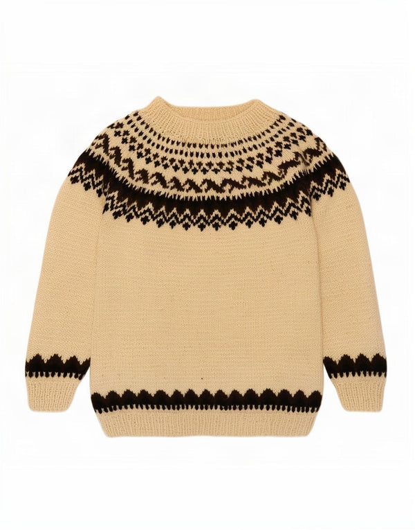 Sweter damski w stylu vintage z dekoltem w łódkę UK 16 Large Beige Fair Isle