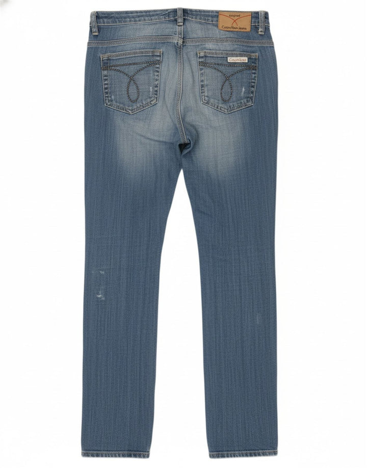 CALVIN KLEIN Womens Distressed Slim Jeans W29 L35 Blue Cotton