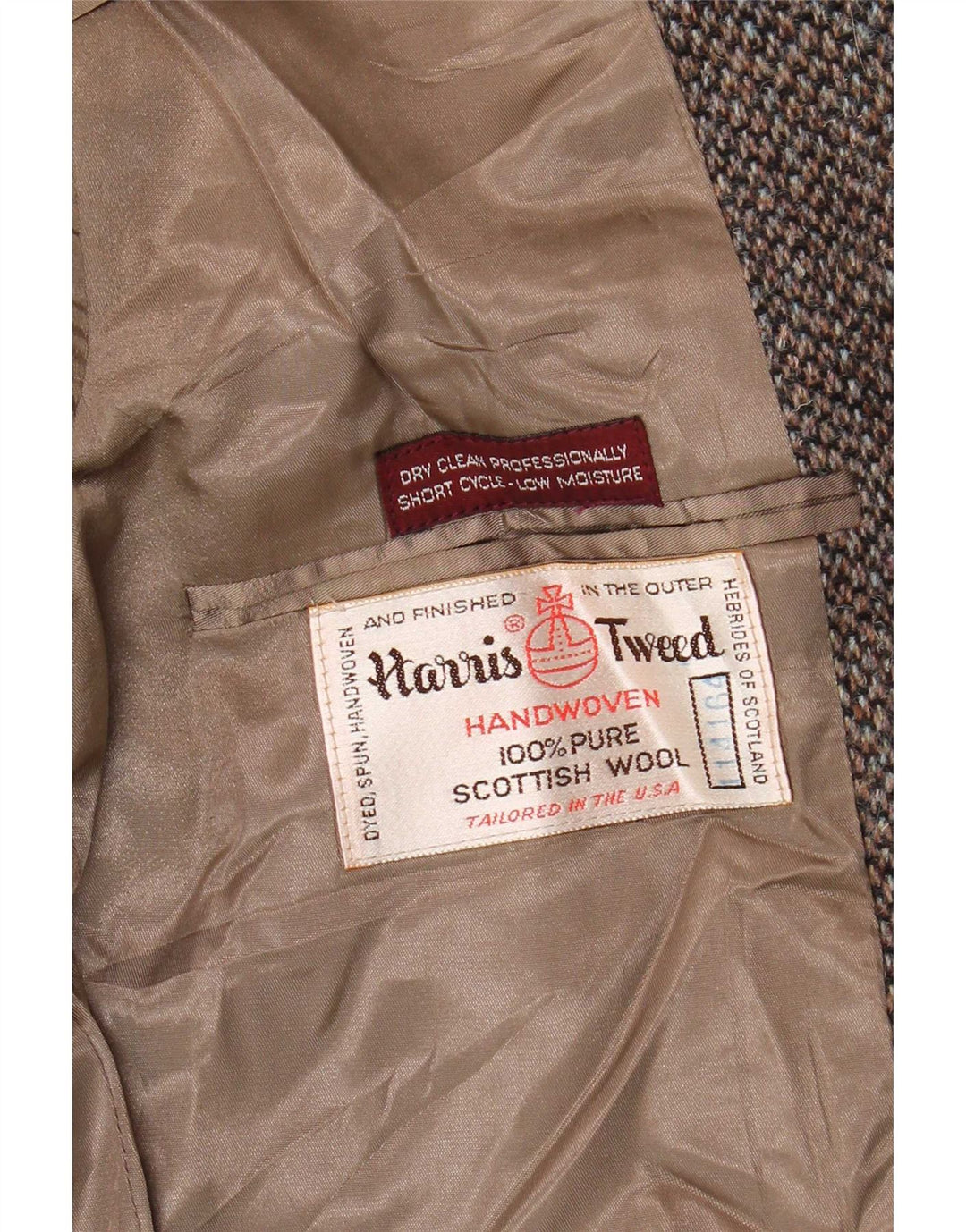 Męska marynarka zapinana na 2 guziki Harris Tweed UK 38 Średnia szara wełna