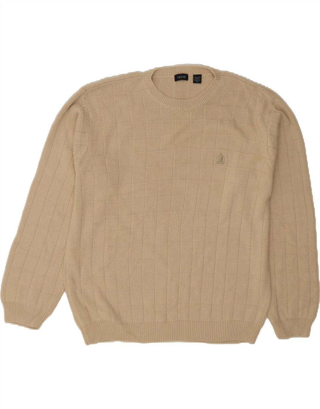 IZOD Mens Crew Neck Jumper Sweater XL Beige Check Cotton Vintage Izod and Second-Hand Izod from Messina Hembry 