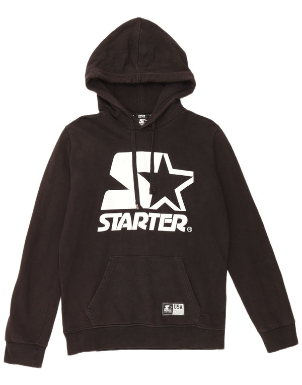 STARTER Womens Graphic Hoodie Jumper UK 16 Large Black Cotton