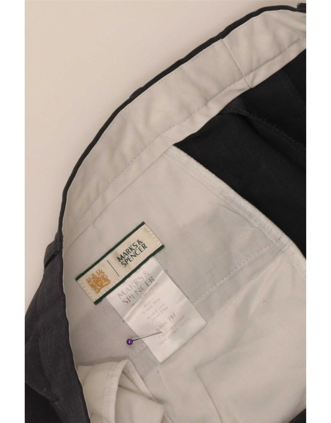 Marks & Spencer Męskie proste spodnie garniturowe W38 L31 Granatowy poliester