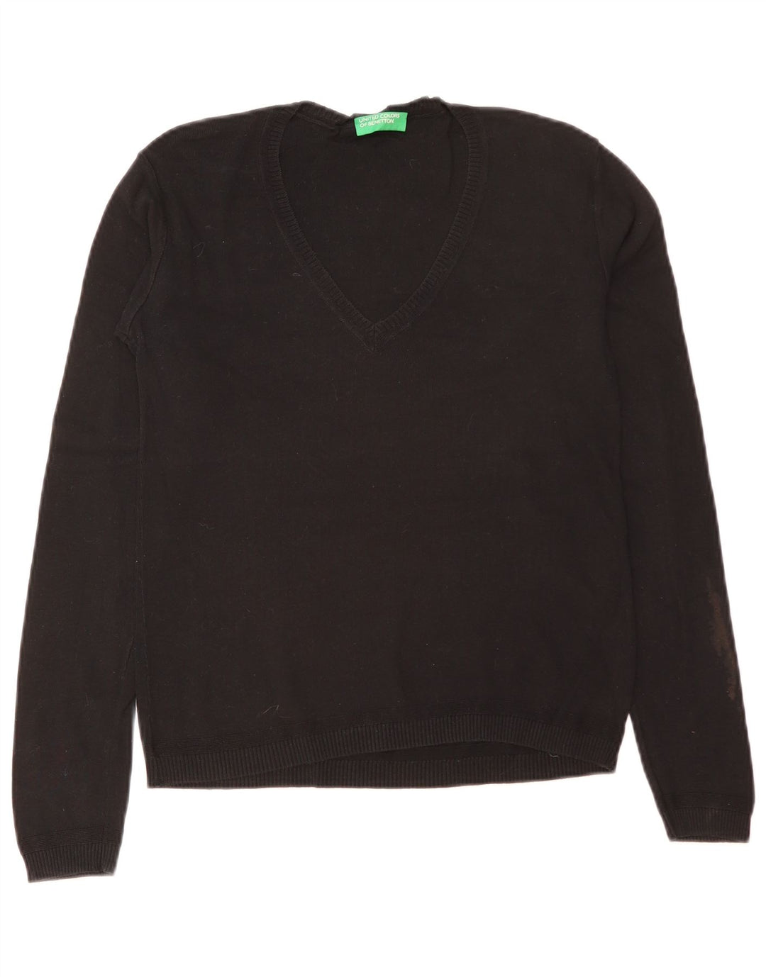 Sweter damski Benetton z dekoltem w kształcie litery V, UK 12, średni czarny