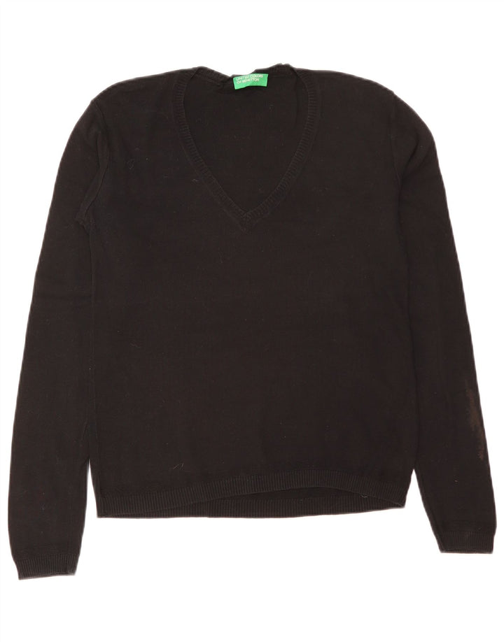 Sweter damski Benetton z dekoltem w kształcie litery V, UK 12, średni czarny