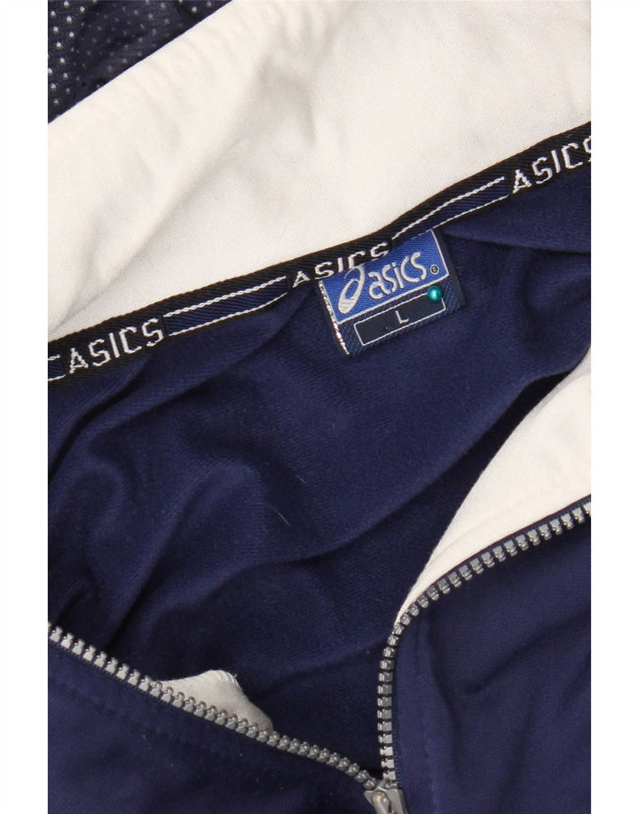 Męska bluza dresowa z kapturem i grafiką Asics, duża granatowa, z blokami kolorów