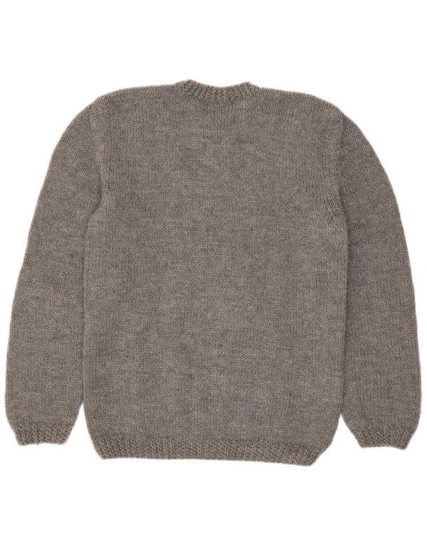 Męski sweter z okrągłym dekoltem w stylu vintage, średnio szary