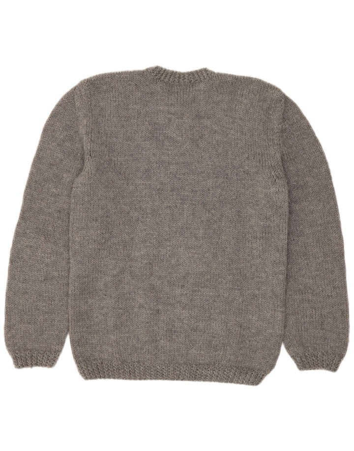 Męski sweter z okrągłym dekoltem w stylu vintage, średnio szary