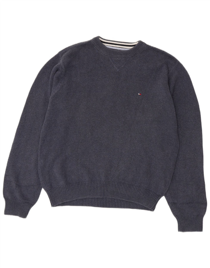 TOMMY HILFIGER Męski sweter z okrągłym dekoltem, średni granatowy, bawełniany