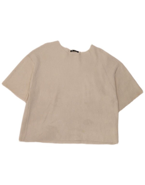 Damski krótki t-shirt Zara UK 16, duży, złamany biały poliester