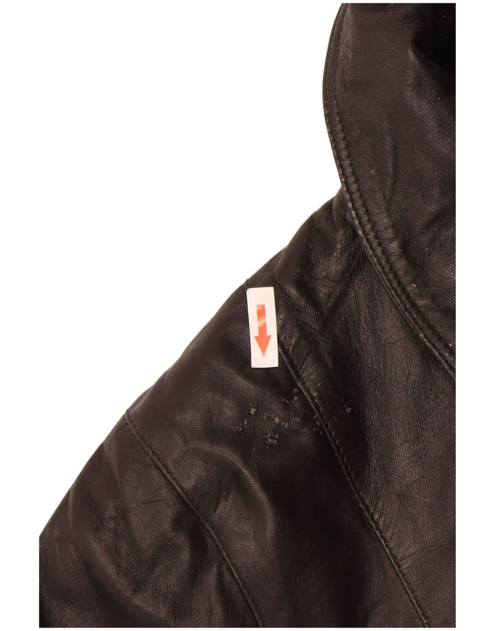 Vintage damski płaszcz skórzany o luźnym kroju UK 14, średnia czarna skóra