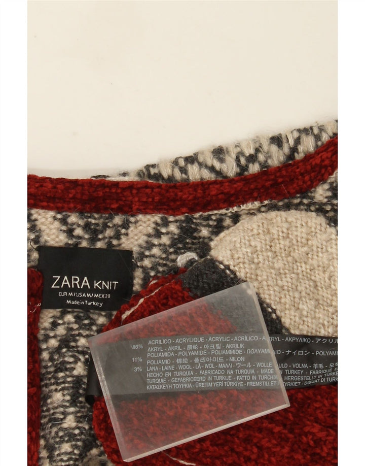 Damski sweter z długim rękawem Zara, otwarty kardigan UK 14, średni beż geometryczny