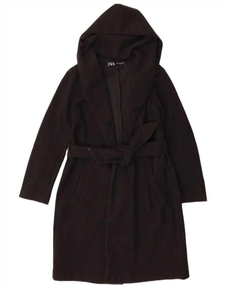 Damski płaszcz oversize z kapturem Zara UK 6 XS, czarny poliester