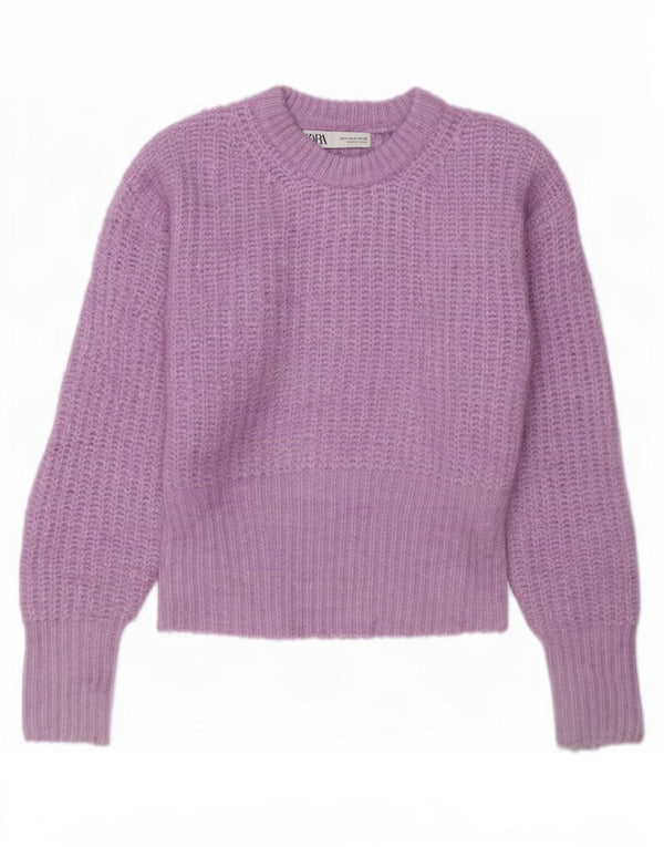 Damski sweter Zara z dekoltem w łódkę UK 10, mały, fioletowy poliester