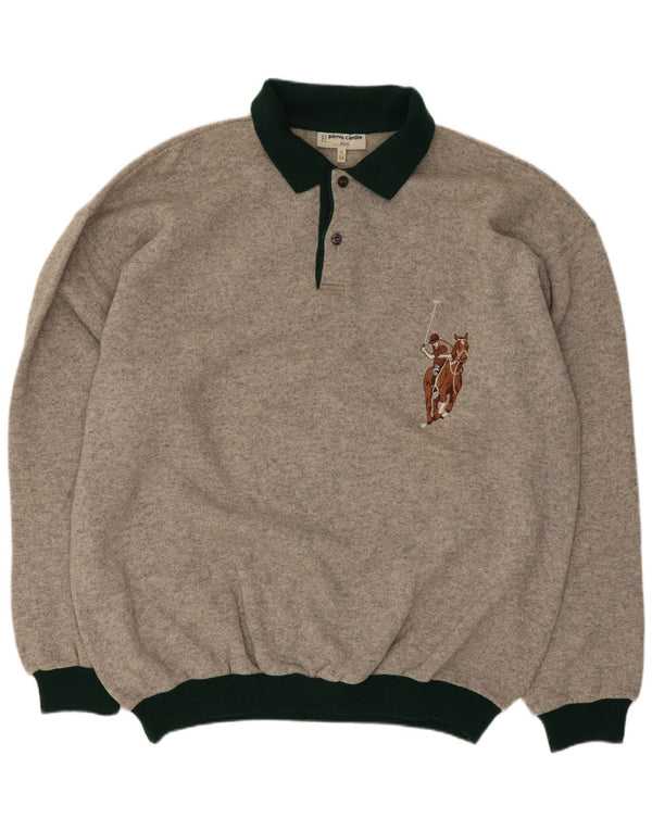 Męski sweter polo Pierre Cardin IT 54 XL, szara wełna z blokami kolorów
