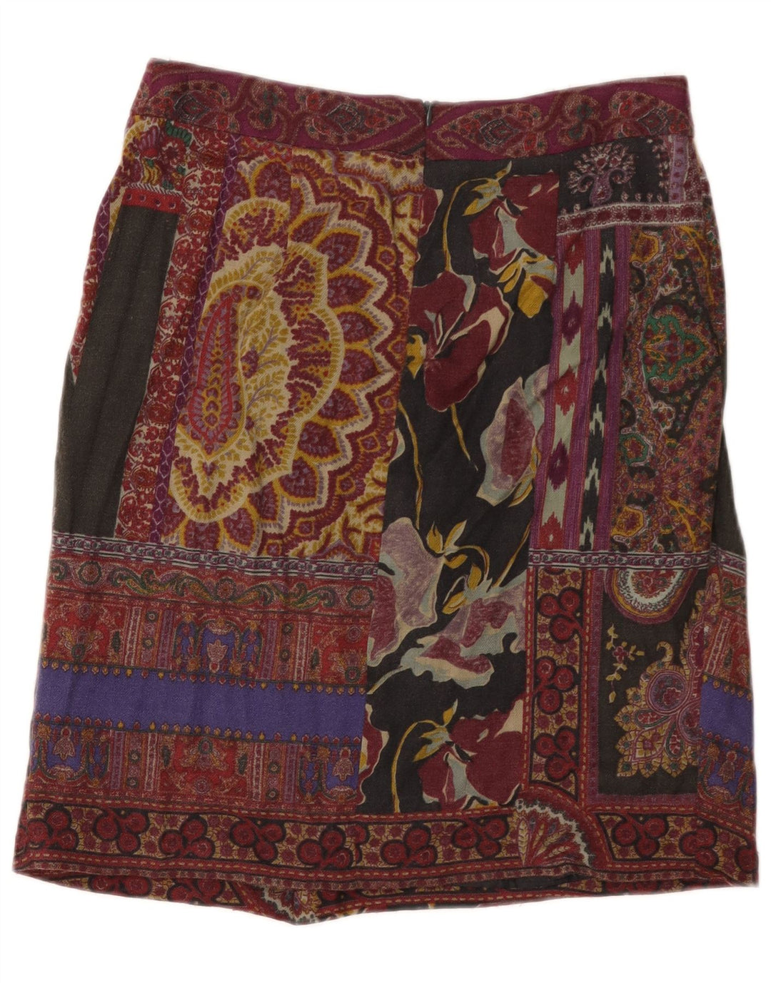 ETRO Womens Midi Skirt IT 44 Medium W30  Burgundy Patchwork Wool