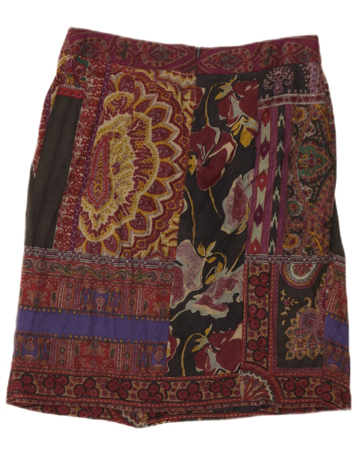 ETRO Womens Midi Skirt IT 44 Medium W30  Burgundy Patchwork Wool