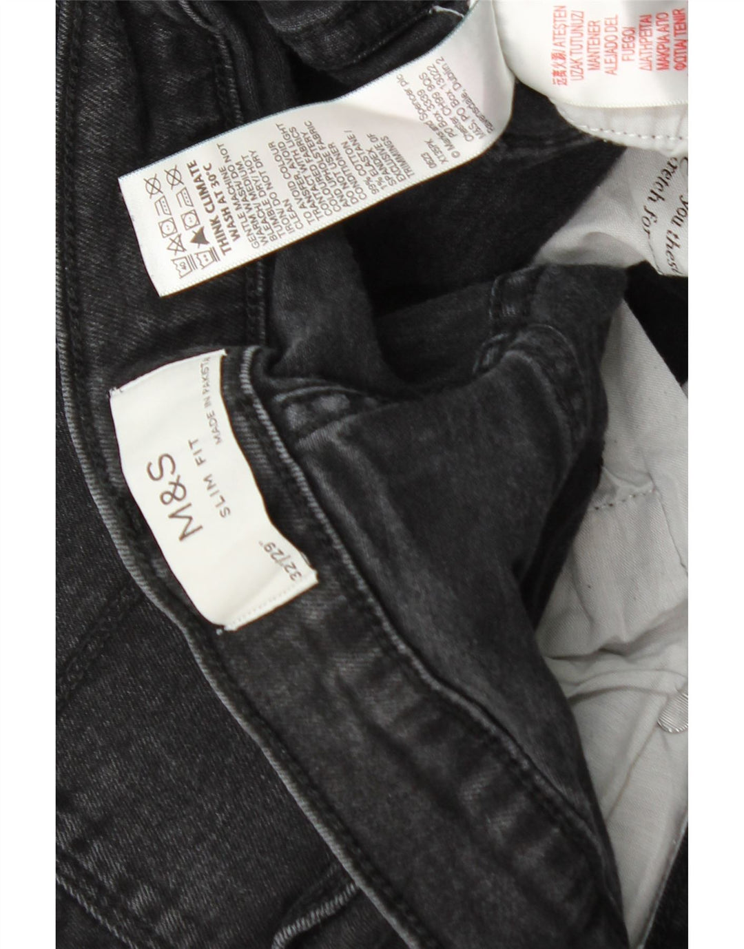 Marks & Spencer Męskie jeansy slim W32 L26 Czarne bawełniane