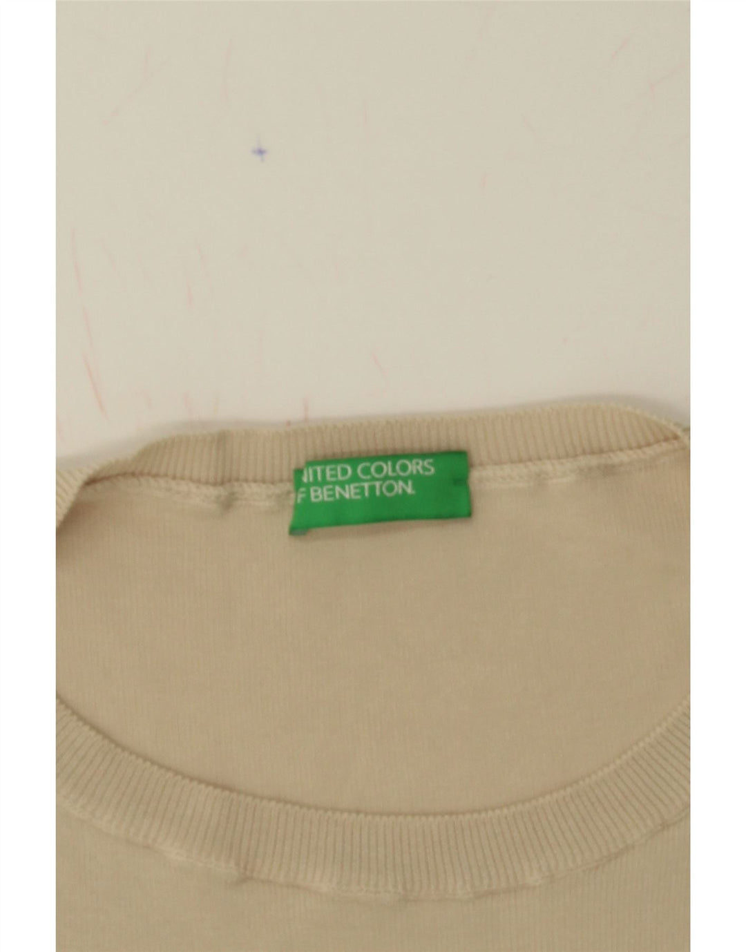 BENETTON Womens Crew Neck Jumper Sweater UK 16 Large Beige Vintage Benetton and Second-Hand Benetton from Messina Hembry 